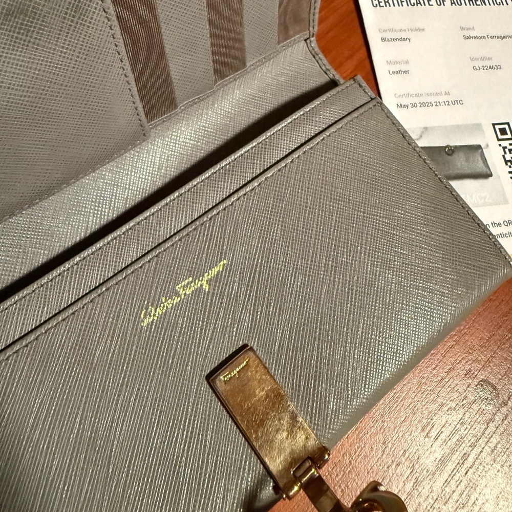 Salvatore Ferragamo Metallic Gray Leather Wallet